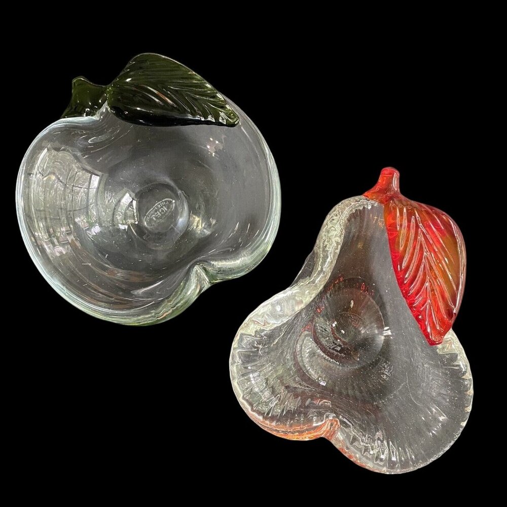 Vintage Arte Murano ICET Art Glass Apple Pear Dish Lot of 2‎